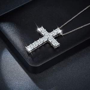 Pendentif Croix Blanche en Argent Sterling Moissanite Hip Hop Jésus Coupe Princesse Tendance - Product Image 4