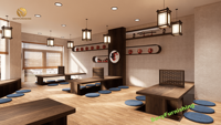 Restaurant japonais classique Plan intérieur Aisan Izakaya Bar Concept de mise en page Bistro japonais moderne Ensemble de restaurant en vente