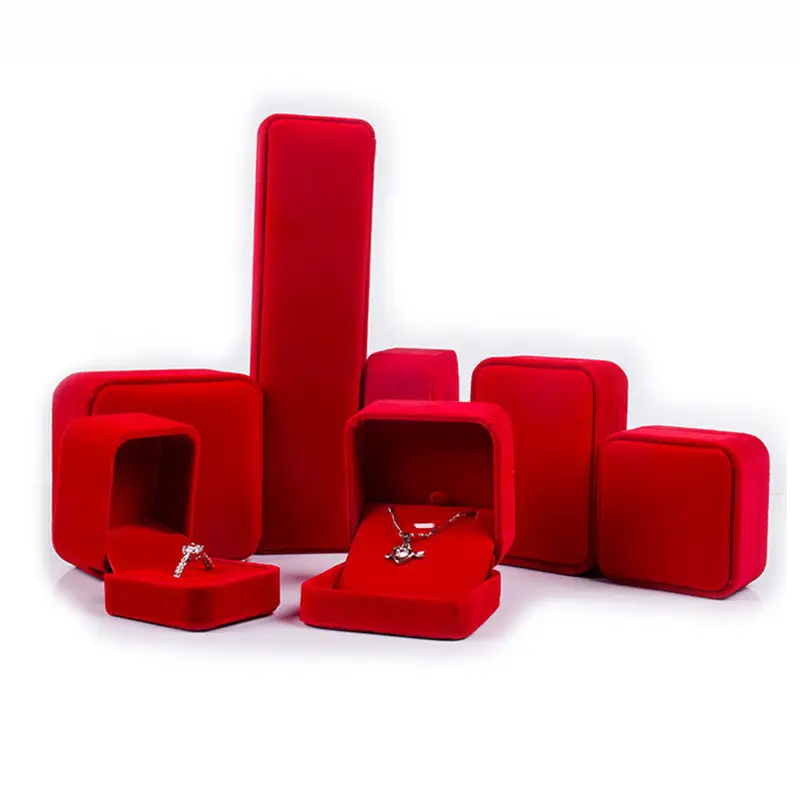 Ingrosso scatola espositore per gioielli con Logo personalizzato scatole regalo in velluto rosso nero portagioie per anello bracciale collana