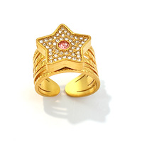 Vollständig mit Strass besetzter Sternring, 18K vergoldeter Edelstahl, französischer Stil, breiter Ring, Schmuckgroßhandel