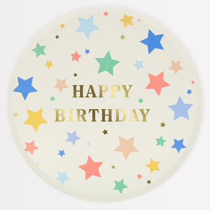 DAMAI - Vajilla para Fiesta de Cumpleaños, Incluye Platos, Vasos y Servilletas de Papel con Diseño de Estrellas Coloridas para Fiestas Infantiles - Product Image 1
