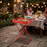 Table d'appoint pliante en métal ajouré avec plateau amovible pour salon, patio, balcon, décoration de fête