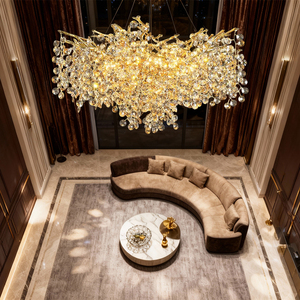 Lustre moderne de luxe rond <span class=keywords><strong>en</strong></span> cristal K9, design branche, pour studio d'art, chambre, salle de bain, vestiaire, lampe suspendue feuille d'arbre dorée, villa, hôtel - Product Image 2