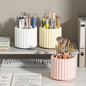 Pen Holder <b>Round</b> Desktop Storage Box With Partitions For Pens Pencils Office Supplies Organizers - Product Image 3