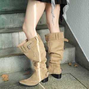 Bottes de cowboy rétro pour femmes, design unique, talon épais, bottes souples à fermeture éclair arrière, bout pointu, style montant pour l'hiver - Product Image 3