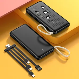 10000Mah Grote Capaciteit Power Bank Snel Opladen Externe Batterij Met 4 Eigen Lijnen Voor Iphone Draagbare Powerbank