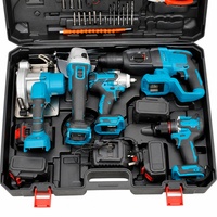 Ensemble d'outils électriques multifonction 5 pièces avec coffret rigide, 4 batteries, perceuse à percussion sans fil 21V, scie, visseuse pour atelier et travaux sur le terrain