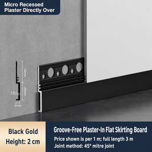 Revestimiento de suelo con zócalo empotrado sin ranuras de aleación de aluminio con línea de suelo oculta preinstalada de metal extremadamente estrecha - Product Image 2