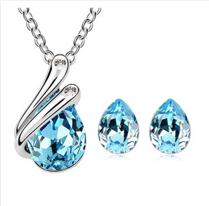 HA1224 Venta al por mayor de joyería de cristal de lágrima de moda conjunto de collar y pendientes conjunto de joyería europea y americana - Product Image 2
