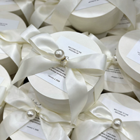 Boîtes à dragées rondes en bois haut de gamme pour mariage, boîtes cadeaux de luxe couleur crème française avec ruban