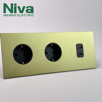Interrupteur à bascule de luxe Niva Factory, 1 poste, norme européenne, panneau en métal brossé, prises Schuko, boîte ronde européenne