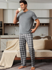 Ensemble de pyjama d'été de luxe personnalisé pour homme, vêtements de détente doux à manches courtes et pantalon long, fournisseur de vêtements de nuit - Product Image 5