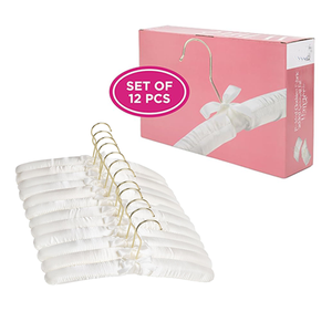 Cintre rembourré en satin blanc avec crochets dorés Cintre de vêtements de placard luxueux confortable pour chemise de <span class=keywords><strong>pull</strong></span> de <span class=keywords><strong>robe</strong></span> de mariée - Product Image 4