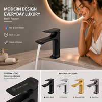 Robinet de lavabo moderne à poser sur le comptoir, noir mat, mitigeur monocommande eau chaude et froide
