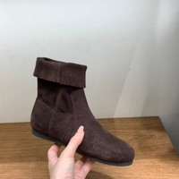 Bottines en daim pliables pour femmes, à bout rond, talon plat, à enfiler