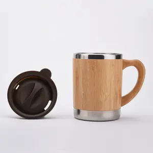 Available 300ml Bamboo Stainless Steel Inner Insulation Drinking Mug With Plastic Lid