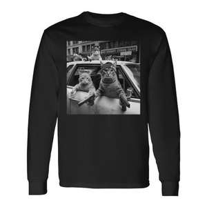 T-shirt à manches longues Gangster Cats Street, design graphique noir, taille adulte unisexe - Product Image 1