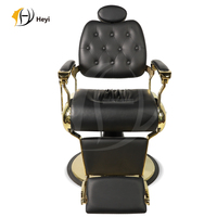 Chaise de barbier en cuir tufté or noir de style antique chaise de rasage pompe hydraulique chaise de coiffure à base ronde
