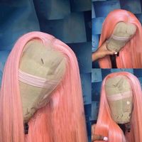 Pelucas de encaje frontal rosa con cabello de bebé para mujeres negras, cabello humano pre-arrancado, liso, teñido, peluca frontal de encaje 13x4 sin pegamento