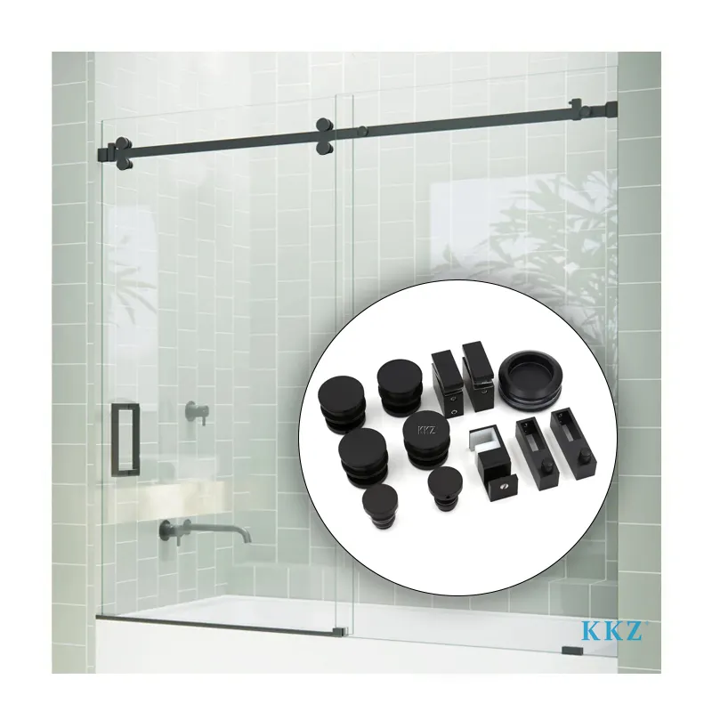 KKZ Kit d'accessoires de montage pour porte de douche en verre trempé noir mat Roues de porte coulissante Quincaillerie