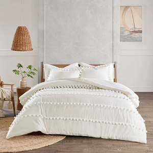 2025 meilleure vente ensemble de literie d'hôtel moderne uni blanc Pom Pom 100% ensemble de housse de <span class=keywords><strong>couette</strong></span> en coton égyptien - Product Image 1