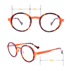 Designer italiano Handmade Colorido Acetato Óptico Óculos Quadro Alta Qualidade Vintage Rodada Óculos Quadros Metal Unisex - Product Image 3