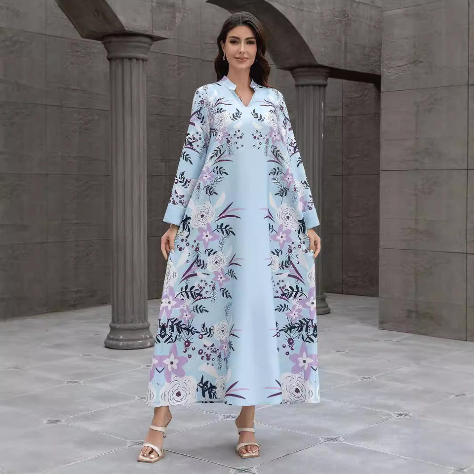 SW0829 Exportación elegante bata estampada transfronteriza para damas musulmanas Poliéster hecho en Europa y Estados Unidos-Jalabiya de Oriente Medio