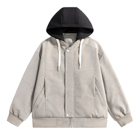 Veste de baseball décontractée en faux daim à capuche, style universitaire américain, effet deux pièces, personnalisable avec logo OEM, pour printemps et automne