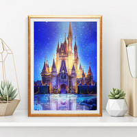 Peinture diamant 5D rectangulaire à motifs de château de nuit de dessin animé, avec strass AB effet poussière de fée, pour art mural DIY en tissu écologique
