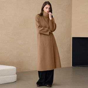 Manteau long d'hiver 2026 style britannique perlé, doublure polaire, 100 % cachemire, laine double face, col montant, pour femme - Product Image 3