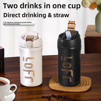Tasse à café portable isotherme épaissie avec paille, compatible eau bouillante, sangle de transport – Design minimaliste de luxe pour hommes et femmes
