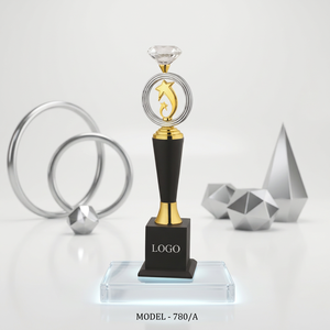 Crystal diamond metal Trophy With Diamond Top And Star Emblem Engraved Logo Base For Sports And Games Awards - Product Image 1