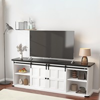 Mueble de TV de Madera Estilo Rústico con Gran Espacio de Almacenamiento para TV de 75 Pulgadas, Centro de Entretenimiento Moderno con Puertas Corredizas Tipo Granero