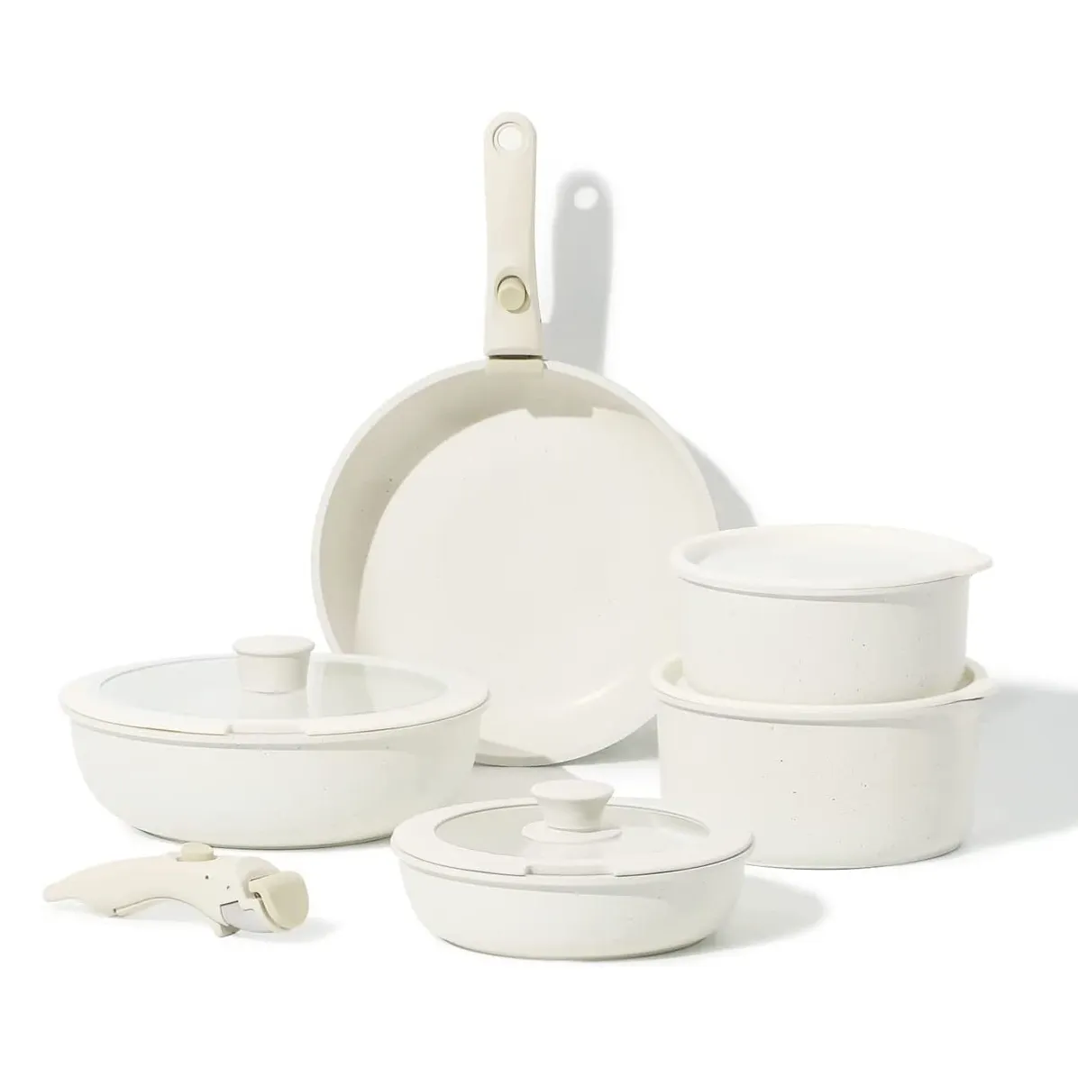 Nhà nấu ăn Pan đồ dùng nhà bếp nhôm đá cẩm thạch không dính lớp phủ Cookware Set giả mạo có thể tháo rời xử lý