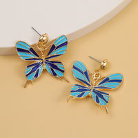 Boucles d'oreilles pendantes papillon colorées plaquées or vintage, boucles d'oreilles à clous effet goutte d'huile pour filles, accessoire de mode