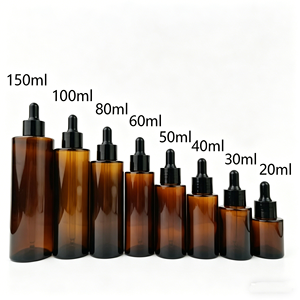 Flacon compte-gouttes en verre brun pour huiles essentielles, 20-150 ml, verre foncé à fond épais, épaule plate, col en caoutchouc droit, flacon cosmétique en verre - Product Image 4