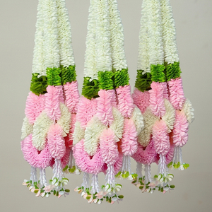 พวงมาลัยดอกไม้ประดิษฐ์สีชมพูขาว สำหรับตกแต่งงานแต่งงาน วัด งานพูจา เทศกาล หรือทางเข้าบ้าน - Product Image 3