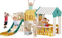 Ensemble de jeux d'extérieur 10-en-1 pour tout-petits avec toboggan, mur d'escalade, panier de basket, anneaux et rangement, version améliorée pour aire de jeux