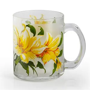 Caneca copo de vidro com estampa floral, copo de vidro para café, chá, água, caneca de café com alça