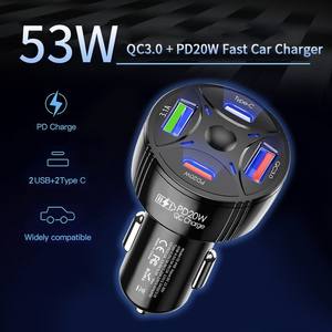 53W 4-in-1 Power Supply Adapter Car Charger with 4 USB Ports QC3.0 Type-C PD 20W Dual USB-C Ports Fast Charging Easy to Carry - Product Image 5