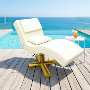 Chaise d'esthéticienne à dossier en mousse à mémoire de forme haute densité, forme en S, base dorée robuste, mobilier de salon de beauté - Product Image 1