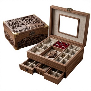 Boîte à bijoux en bois personnalisée pour cadeaux personnalisés, faveurs de mariage, coiffeuse et rangement d'accessoires haut de gamme - Product Image 1
