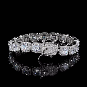 European and American New High-quality Hip-hop 10mm Men's Rock Sugar <b>Bracelet</b> <b>Copper</b> Micro-inlaid Square Zircon Jewelry Handmad - Product Image 3
