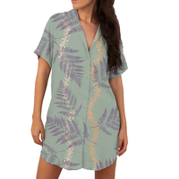 Robe chemise élégante et décontractée pour femme à manches courtes et col, motif hibiscus hawaïen, faible MOQ, impression à la demande