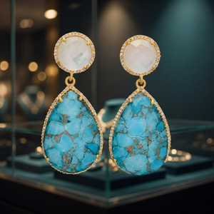 Boucles d'oreilles pendantes en argent sterling faites à la main avec perle, doublet de turquoise et zircon cubique – Tendance Bohème Chic - Product Image 2