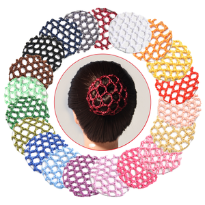 En gros, <span class=keywords><strong>Snood</strong></span> à cheveux en polyester de haute qualité, coloré et élégant, élastique, fait main au crochet, en tissu, pour chignon de ballet et mariage - Product Image 1
