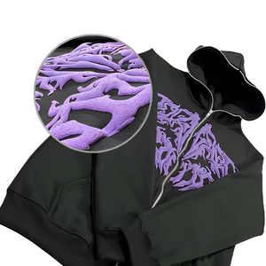 Sweat-shirt à capuche oversize en molleton de coton épais avec logo 3D personnalisé, fermeture éclair, éco-responsable, style streetwear, épaules tombantes - Product Image 1