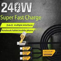 Câble de charge rapide 3 en 2 240W pour chargeur Micro USB Type C, câble de charge multi USB 1,2 m, port USB multiple, cordon de charge multi USB