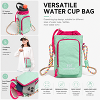 Sac de transport léger pour bouteille d'eau, sac à bandoulière en nylon imperméable avec cordon de serrage, porte-gobelet pour voyage en plein air