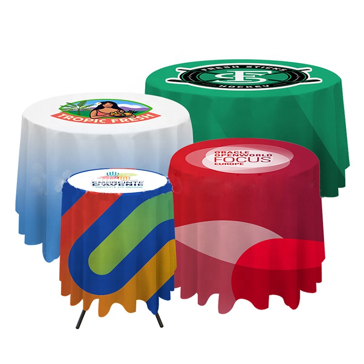 Дешевая напечатанная на заказ рекламная Торговая выставка Свадьба Круглая Натяжная скатерть из спандекса